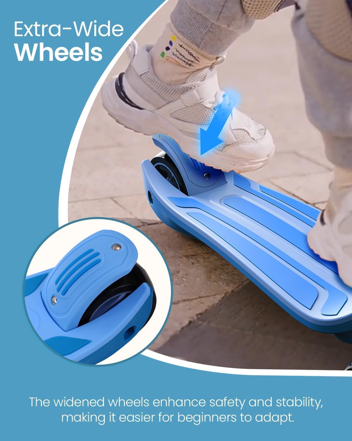 2-in-1 Adjustable Kick Scooter for Kids 3-5 (Suitable 3-12 Years),5-Level Handlebar & Removable Seat, LED Light-Up Wheels, Wide Deck, Foldable Design for Indoor/Outdoor Use - Girls & Boys - Image 4