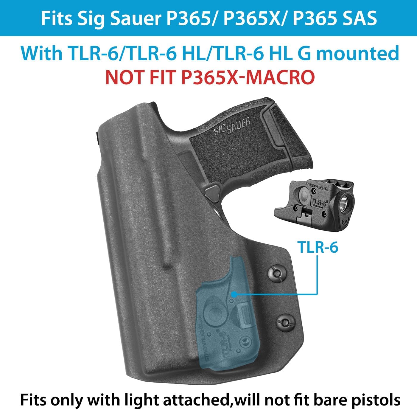 IWB Kydex Holster for Sig Sauer P365/ P365X/ SAS with with TLR-6 / TLR-6 HL Attached - Optics Ready Available - Inside Waistband Concealed Carry Holster, Adj. Cant & Retention, Not Fit P365X-MACRO
