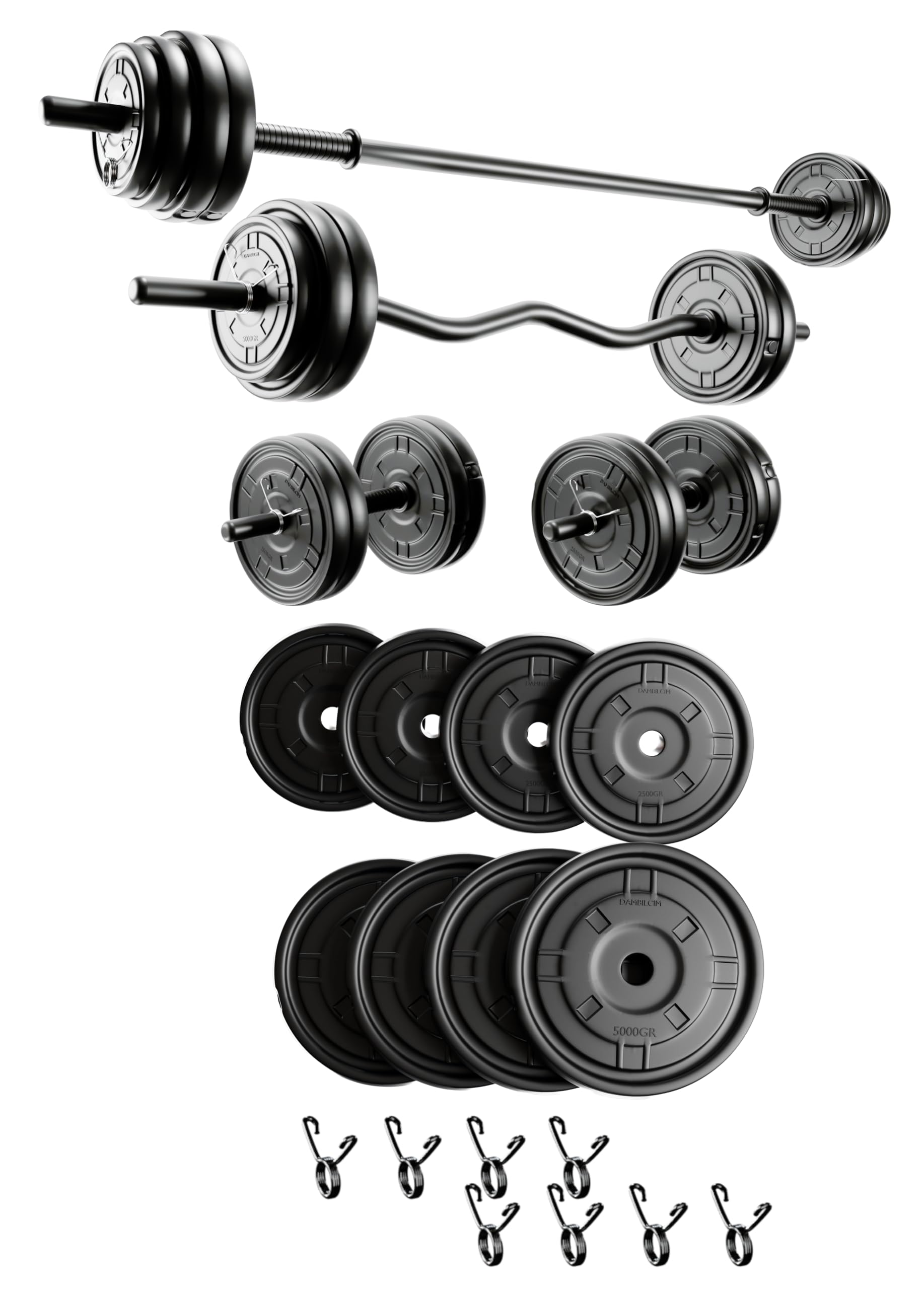Moccastyle 38 Kg Z-Barlı Megaset Halter Seti Ve Dambıl, Ağırlık,Fitness