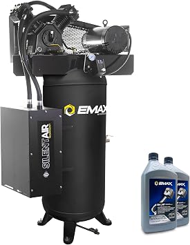 EMAX Silent Air Industrial Air Compressor - 5HP 60 Gal 19 CFM Single Stage Vertical Compressor with Splash Lubricated Pump, Isolator Pads & Oil for First Change - ESS05V060V1