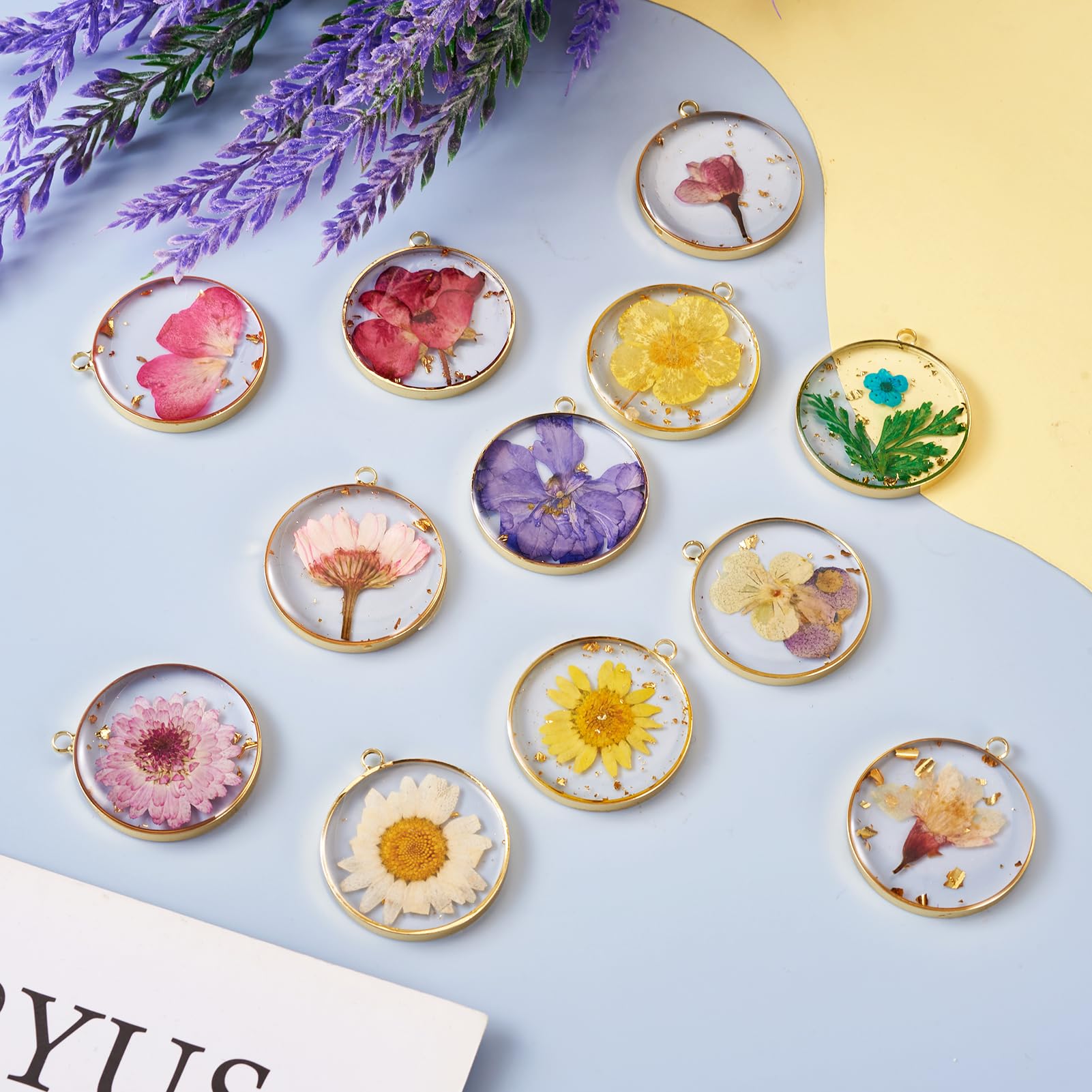 PandaHall 12 ciondoli geometrici a forma di fiori secchi, trasparenti, con foglie e piante, in resina, per la creazione di gioielli, collane, bracciali, regali di San Valentino