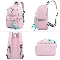 Vista 5 de Mochila escolar para adolescentes con puerto de carga USB de 16 pulgadas, mochila de viaje para computadora portátil, Negro-zapato encaje-usb