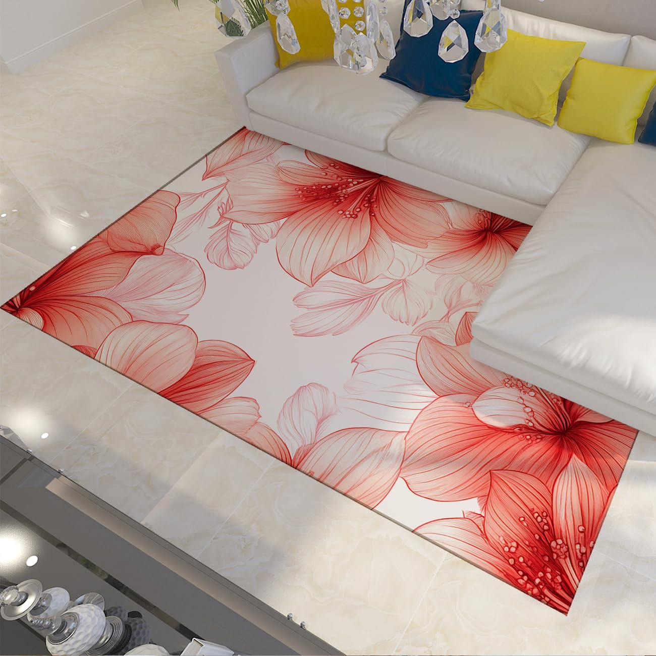 Tapis antidérapant et lavable motif floral rose pour chambre