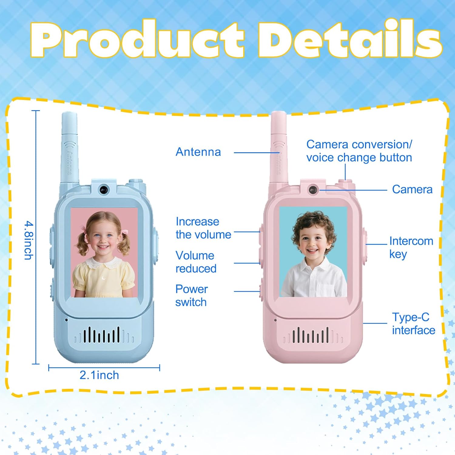 Video Walkie Talkies Gift Toys for Age 3-12 Boys Girls，Kids Walkie Talkie with Screen，Voice Changer and 1000 Feet Long Range 2 Pack Rechargeable Walkie-Talkie for Indoor Play, Camping, Hiking, Game