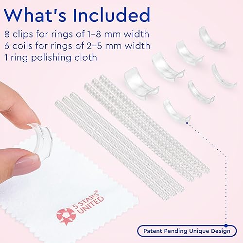 Miniatura 2 de Medidores de anillos para anillos sueltos, 8 ajustadores de anillo de fácil clip y 6 ajustadores de bobina, protectores de anillo para mujeres y