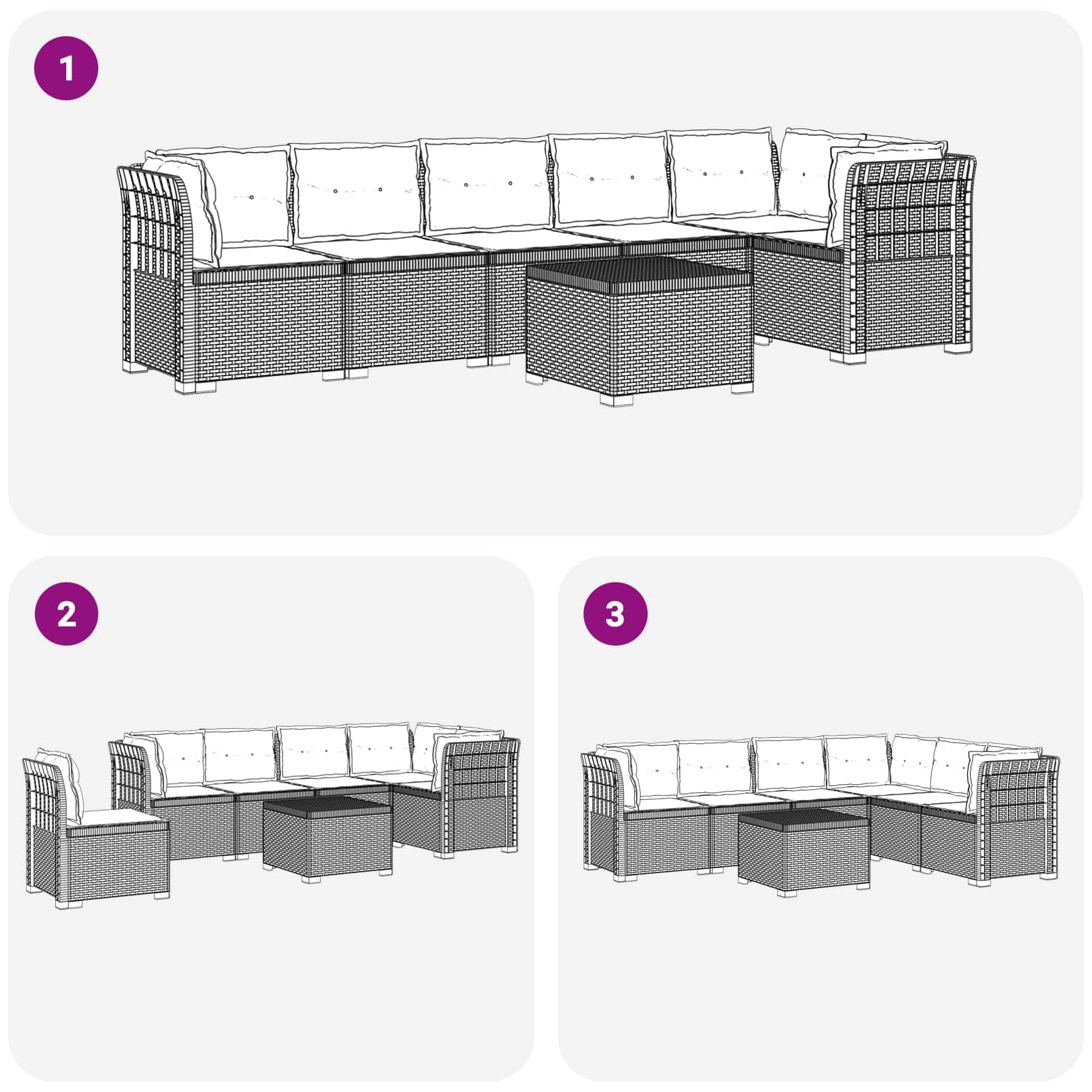 vidaXL Sofa Ogrodowa 6-osobowa z Poduszkami w Wyglądzie Rattanu PP