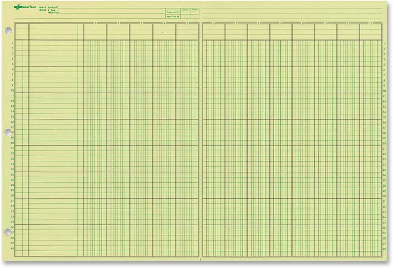 Analysis Pad, 13 Columns, Green Eye-Ease Paper, Numbered Lines, Side-Punched, 11" x 16.375", 50 Sheets (45613)
