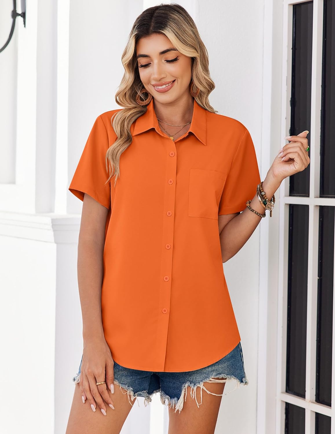 Zeagoo Women Blouses Short Sleeve Button Down Shirts Business Casual Dressy Work Tops Summer Spring Clothes - Image 5