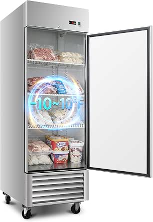 27-inch Commercial Upright Freezer, 23 Cu Ft, Single Door, Digital Thermostat, LED Lights, Safety Locks