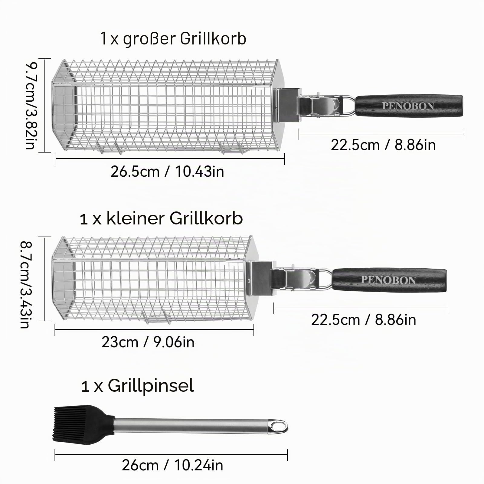 2er Set Drehbarer Sechseck Grillkorb, 304 Edelstahl BBQ Korb mit Holzgriff, Grillzubehör für Fleisch Fisch Gemüse Camping Garten