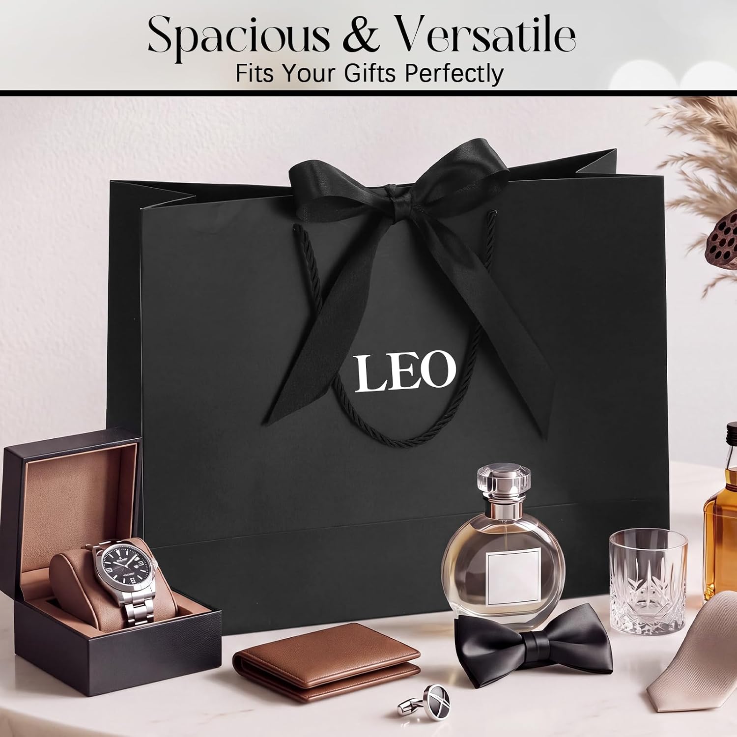 Fullhawl 6 Pack Personalized Groomsmen Gift Bags Black with Name Stickers image 3