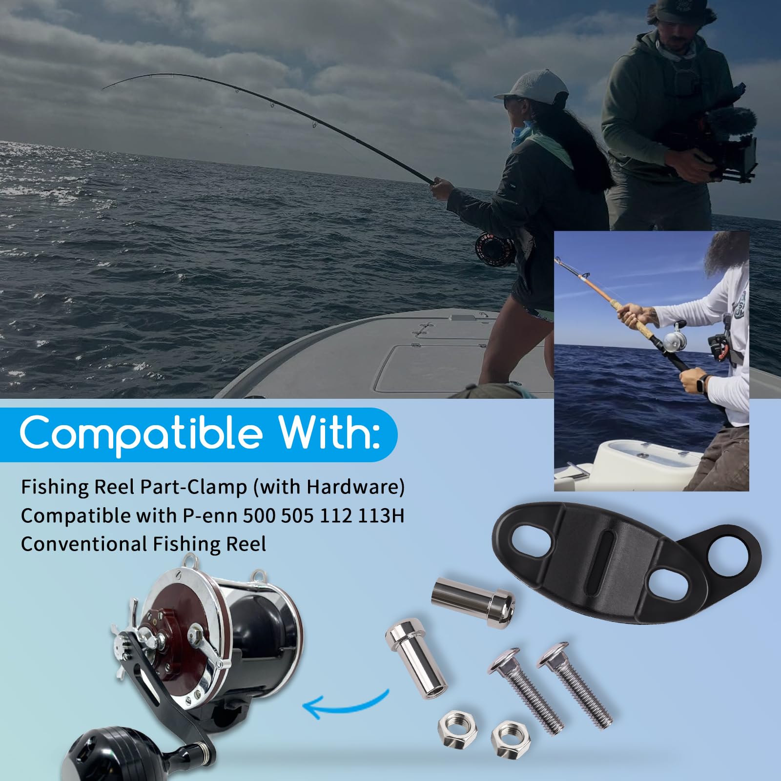 XTPTFABS 33-113 - Abrazadera para carrete de pesca (con hardware) compatible con carrete de pesca convencional P-ENN 112H 113H 140 250 500 500S 505