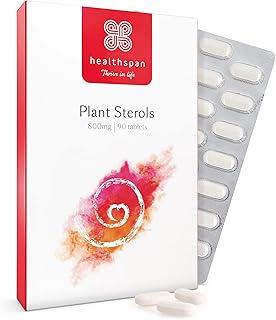 Healthspan Plant Sterols 800mg (90 Tablets) | Proven to Maintain & Lower Cholesterol Levels | Blocks Absorption of Dietary Cholesterol | Reduce The Risk of Coronary Heart Disease | Vegan