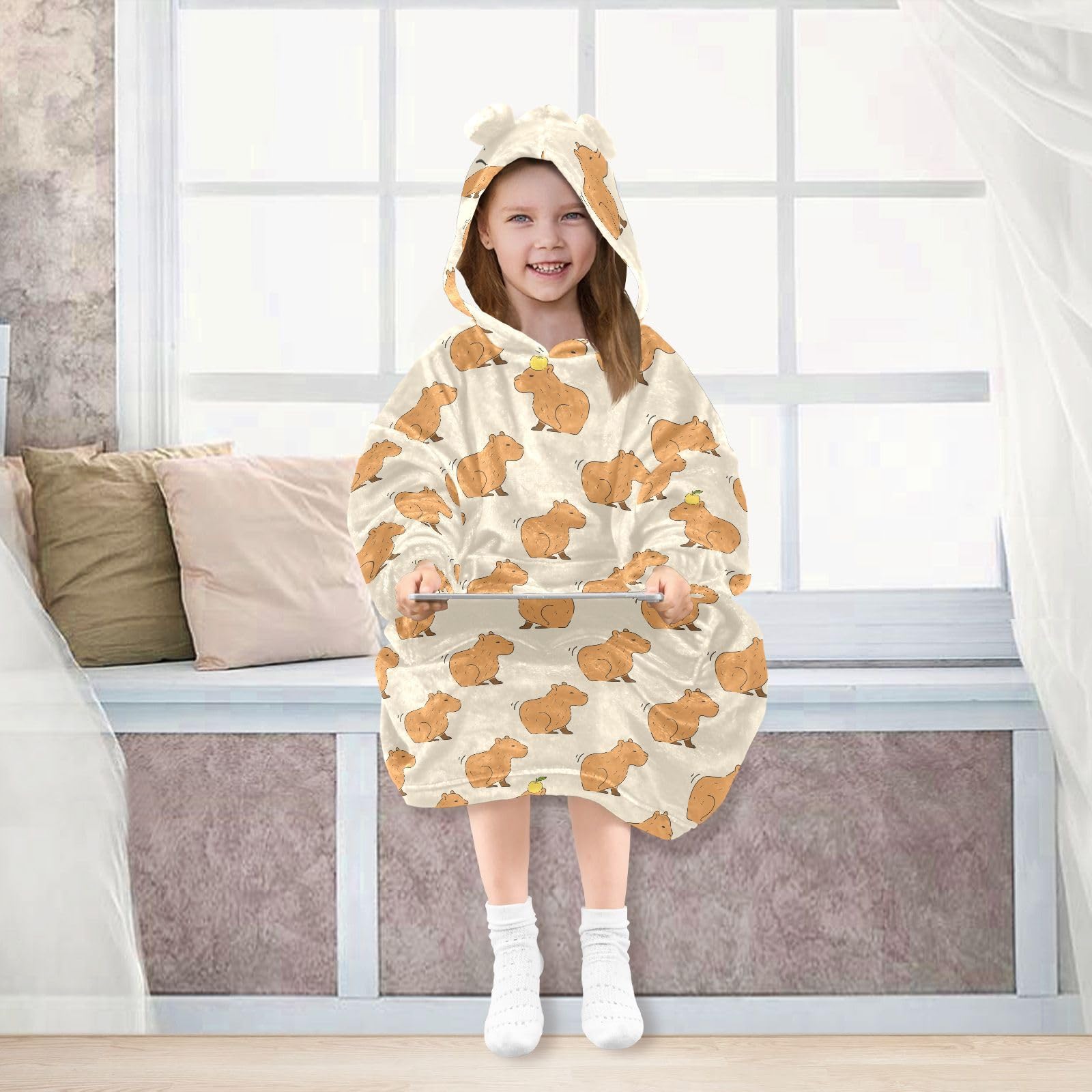 Tragbare Decken für Kinder, super weich, warm, gemütlich, übergroße Decke, Kapuzenpullover, Geschenke 3–14 Jahre, Jungen, Mädchen, Teenager, mit Tasche
