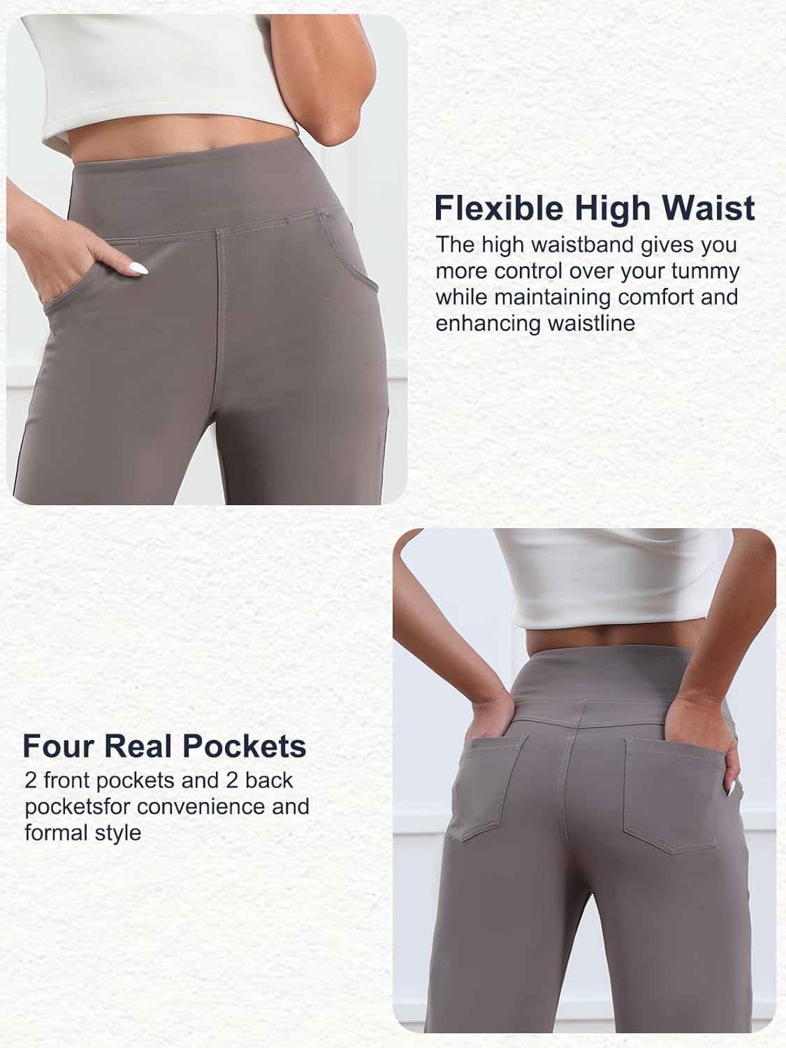 Wide Leg Pants for Woman, High Waisted Loose Casual Pull on Yoga Pants with Pockets Dress Trousers for Work/Athletic - Image 4