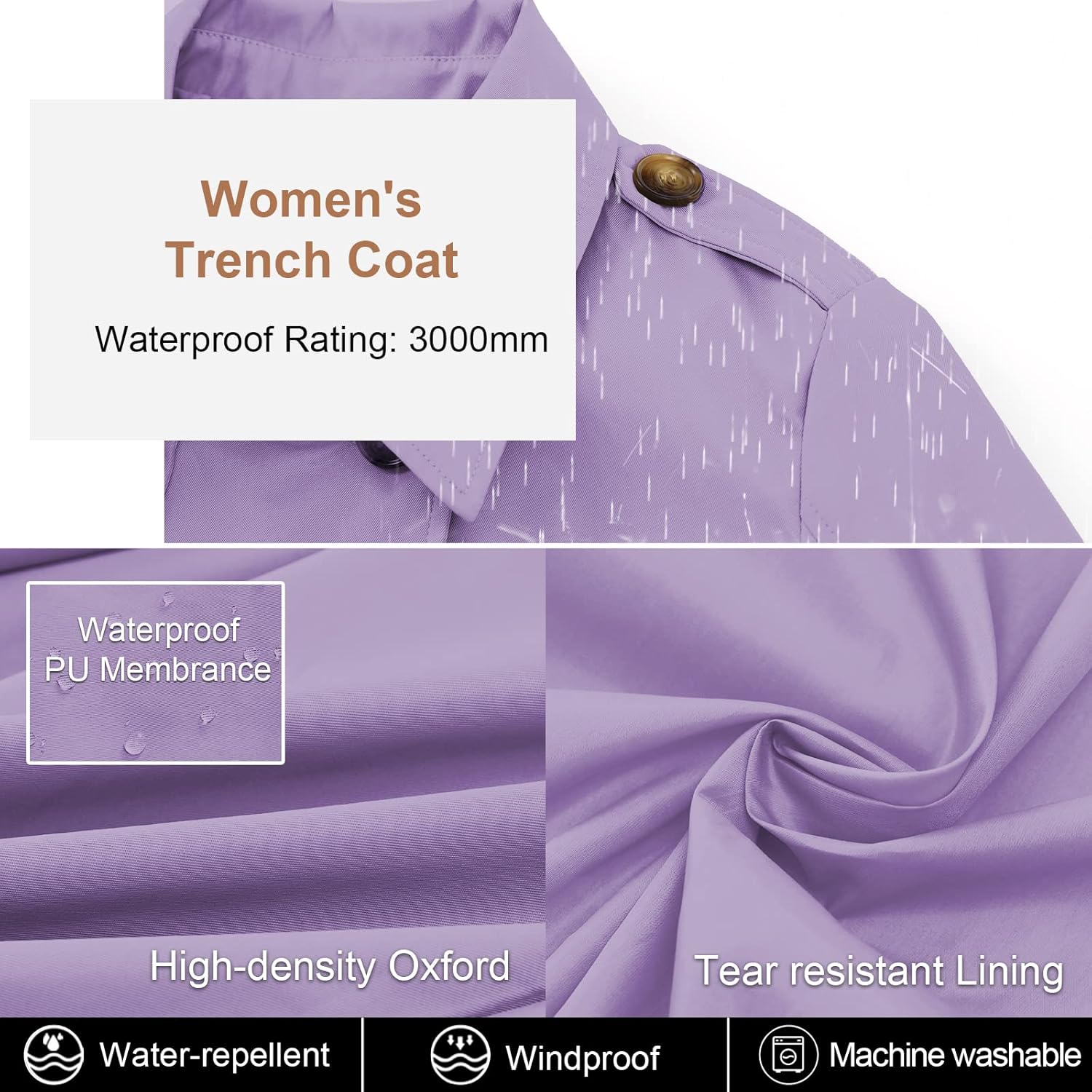 CREATMO US Women's Trench Coat Double-Breasted Classic Lapel Overcoat Belted Slim Outerwear Coat with Detachable Hood - Image 4