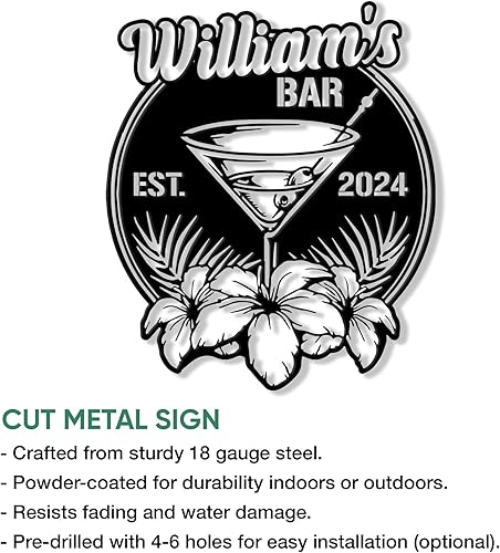 Miniatura 2 de Letrero de metal personalizado para bar de cóctel, decoración de pared con nombre personalizado para bar en casa, patio, patio o cocina, regalo
