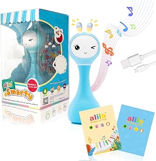 Alilo Baby Rattle Toy with Book,Early Education Learning Toys,Electronic Rattle with Music Light and Funny Sounds,Christmas Birthday Gifts Toys for 6-12 Months Newborn Boys Girls Toddlers Kids(Blue)