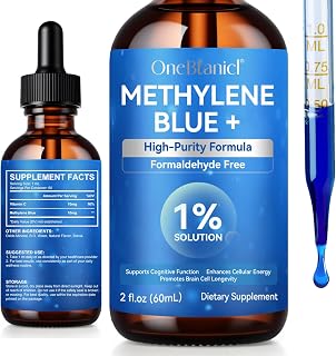 Methylene Blue 1% Solution, Methylene Blue for Humans, Methylene Blue 1% Enhanced Liquid Solution for Increased Absorption, Humans Brain Health and Energy Support, No Formaldehyde, No Alcohol - 2 Oz