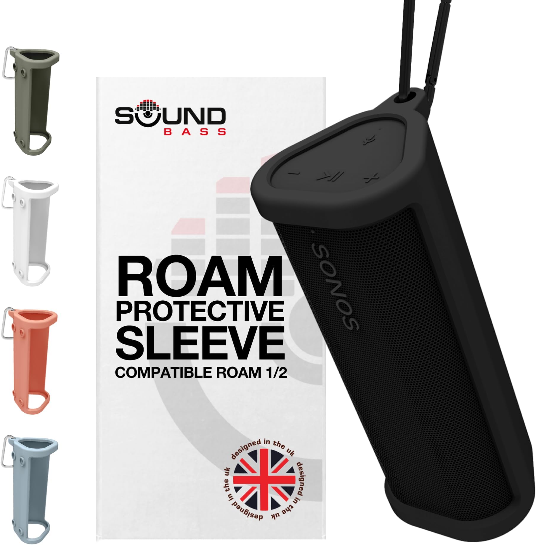 Sound Bass Heavy Duty Protective Silicone Carrying Case For Sonos Roam & Roam SL | Black | Protect Your Wireless Bluetooth Speaker using this Cover/Sleeve