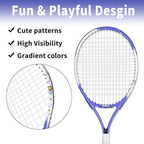 Miniatura 4 de Senston Juego de raqueta de tenis para niños (17 y 23 pulgadas), raqueta de tenis junior, marco de aluminio ligero, incluye funda
