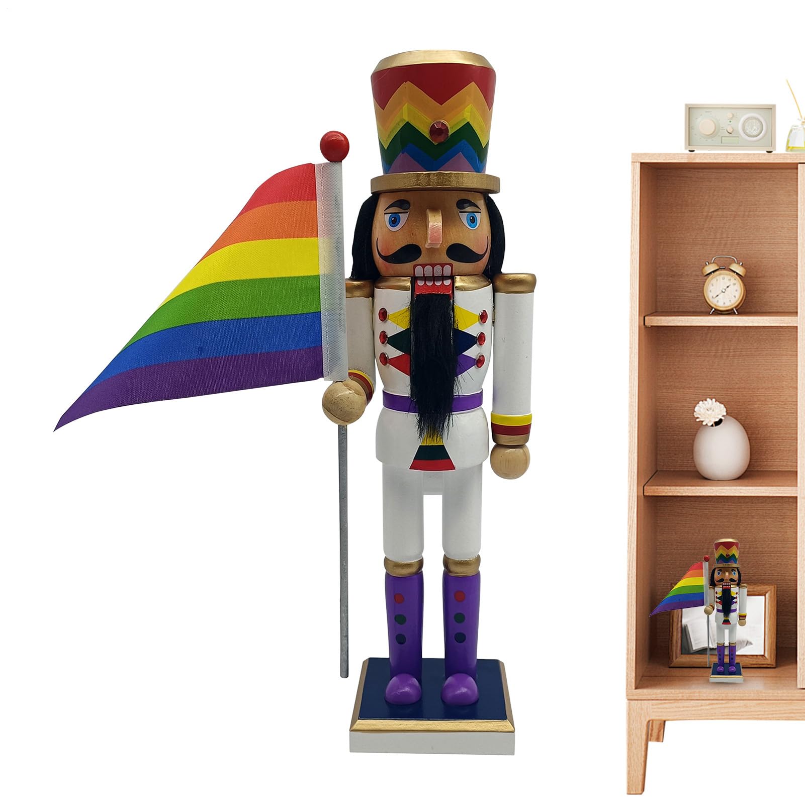 Figurine de Casse-Noisette de Noël en bois, cadeau idéal avec drapeau arc-en-ciel