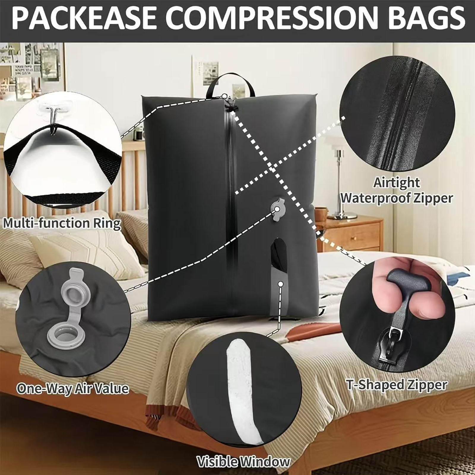 Bolsas de compresión para viajes, bolsas de vacío reutilizables con bomba eléctrica, ahorro de espacio y diseño impermeable para ropa en maletas y mochilas de mano