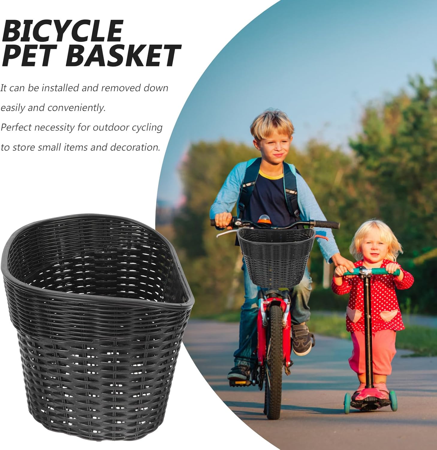 Cabilock Vintage Wicker Bike Basket Front Handlebar Hanging Basket Compact Dark Anti-Rust Cycling Accessory for Adult Bicycles Grocery and Daily Use