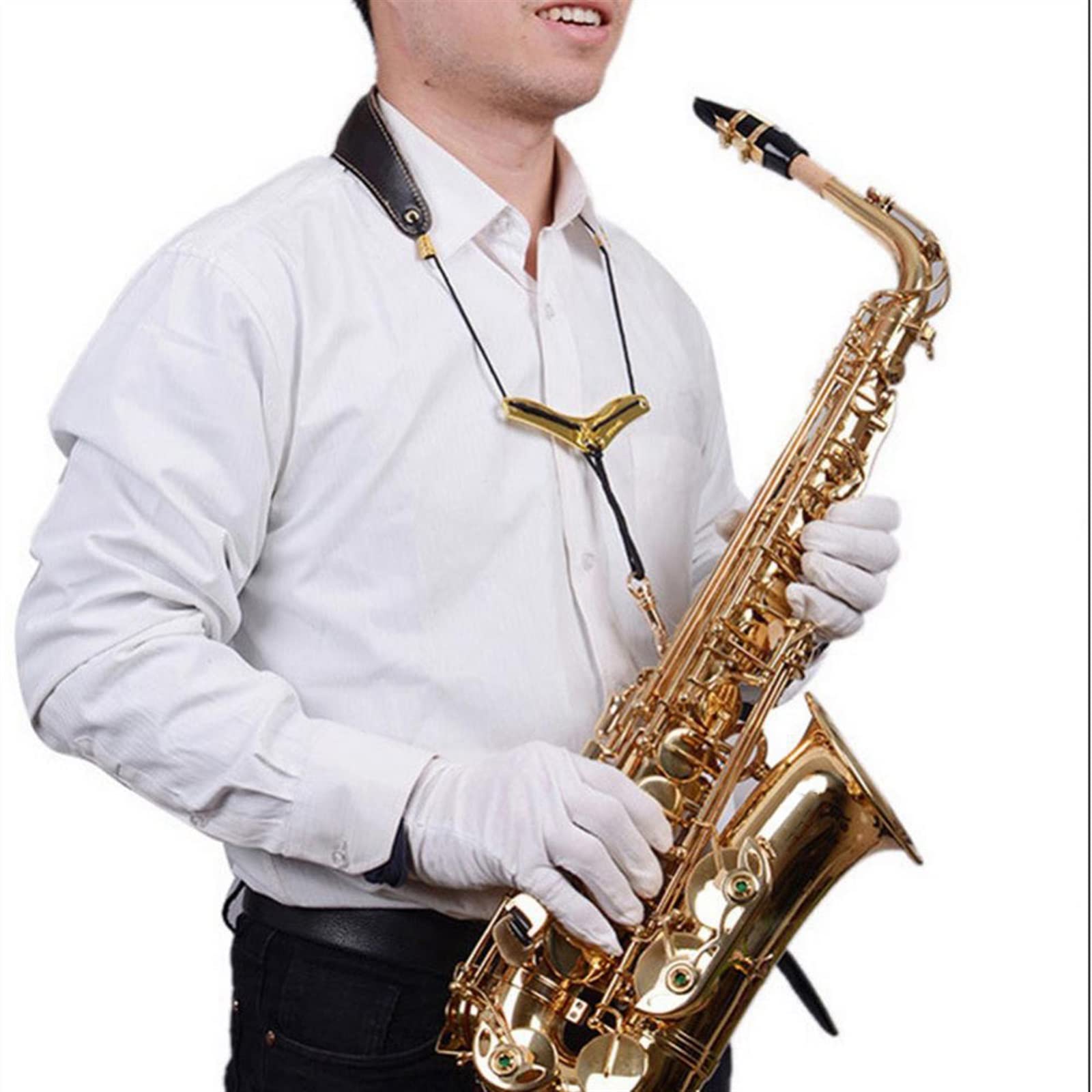TSTS Prawdziwy Skórzany Saksofon Pasek Na Szyję Podwójne Ramiona Skóra Bydlęca Regulowany Pasek Na Szyję Sax Stage Play Części zamienne do saksofonu