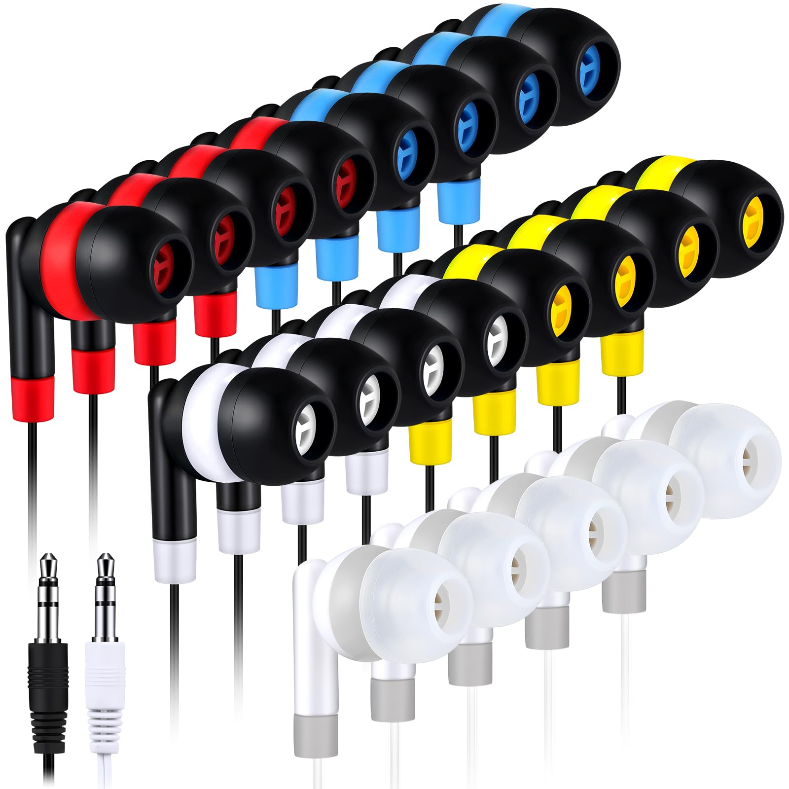 Kanayu Confezione da 200 auricolari cablati per aule, cuffie per studenti, senza microfono, con jack da 3,5 mm, per laptop, scuola, biblioteca, confezionate singolarmente (multicolore)