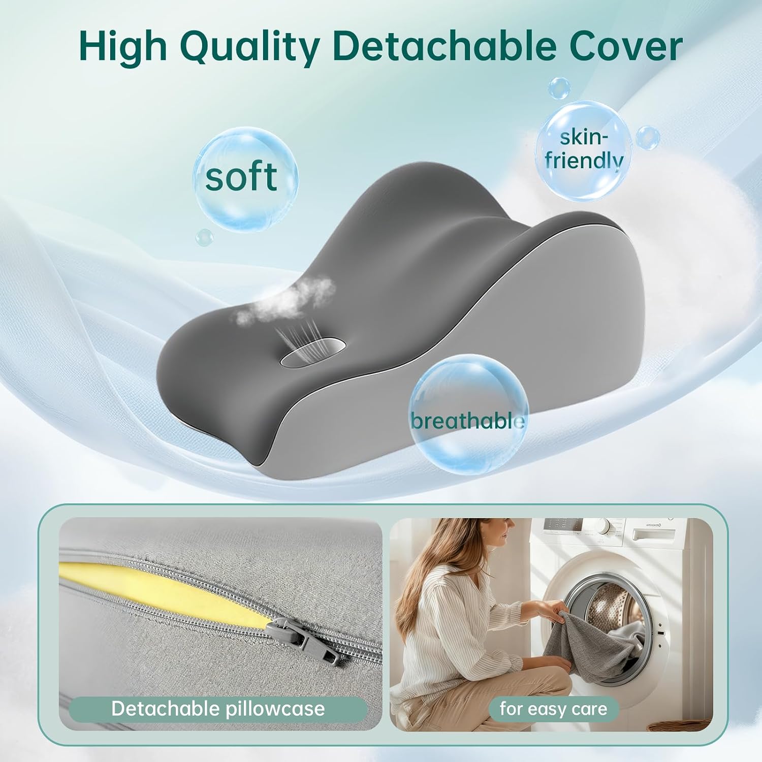 Memory Foam Wedge Pillow Intimacy Couples Pillow, Pregnant Ergonomic Contoured Position Pillow for Sleeping & Reading, Multi-Functional Bed Pillow Back Support Cushion Double Grey