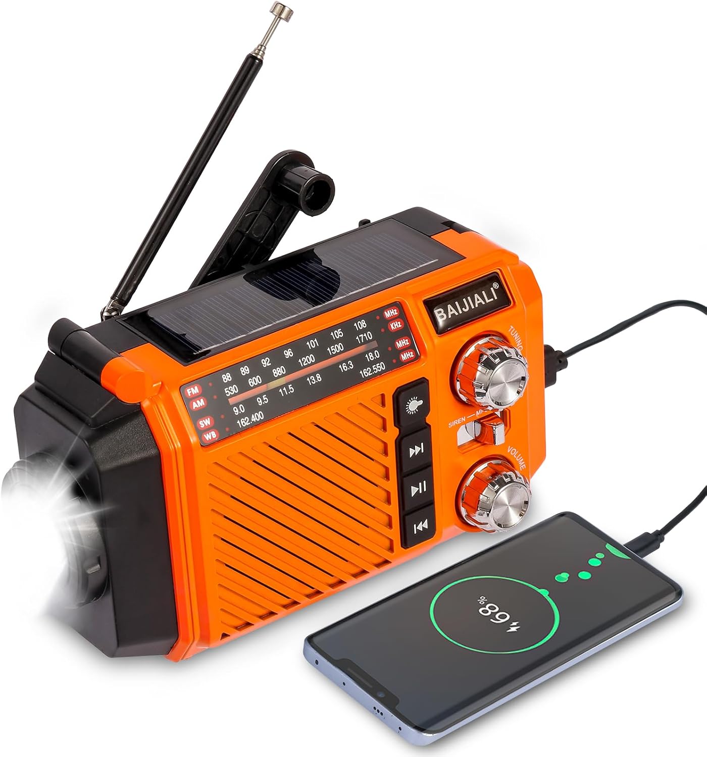 Hand Crank Emergency Climate Radio with 2600mAh/9620mWh Energy Financial institution, NOAA AM FM Shortwave Transportable Radio, Photo voltaic & USB-C Charging, Flashlight, SOS Alarm for Emergency Kits (Orange)
