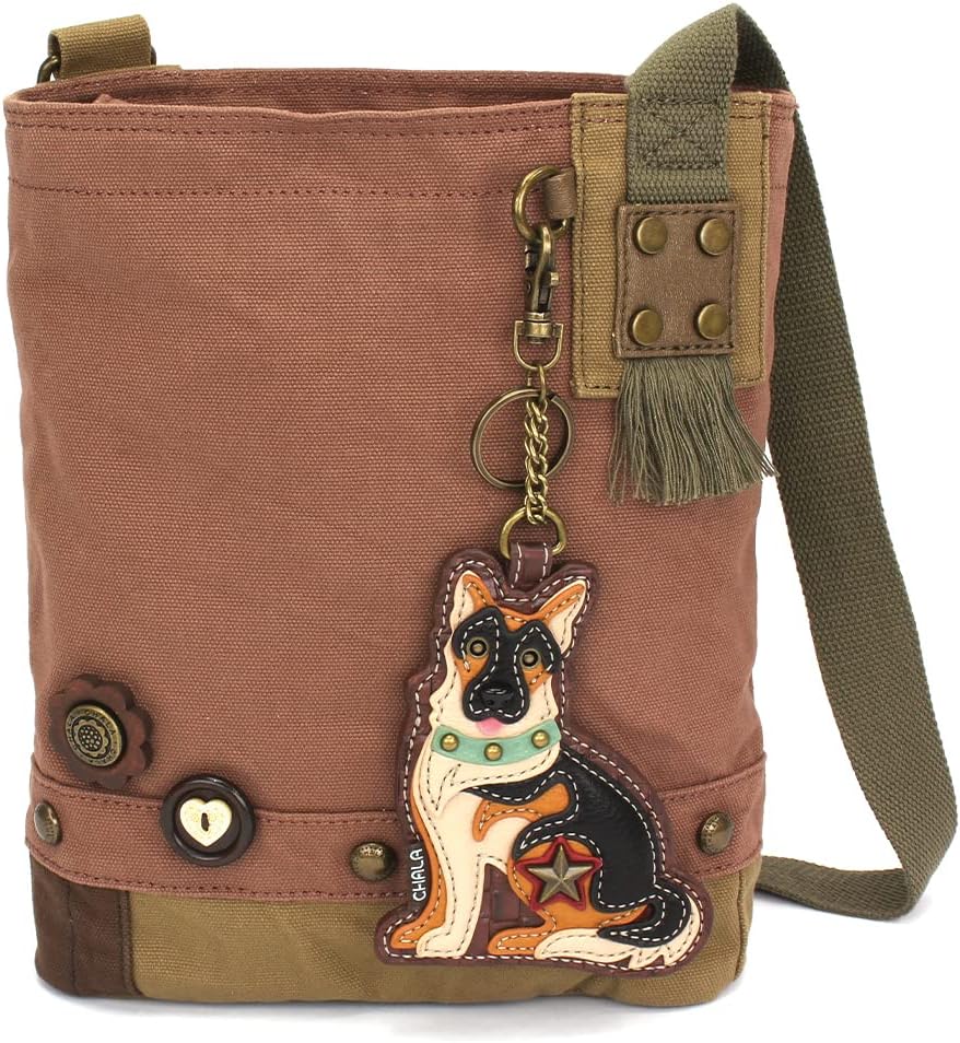 CHALA Patch Cross-Body Women Handbag, Canvas Messenger Bag - Mauve - German Shepherd Gen II - Mauve