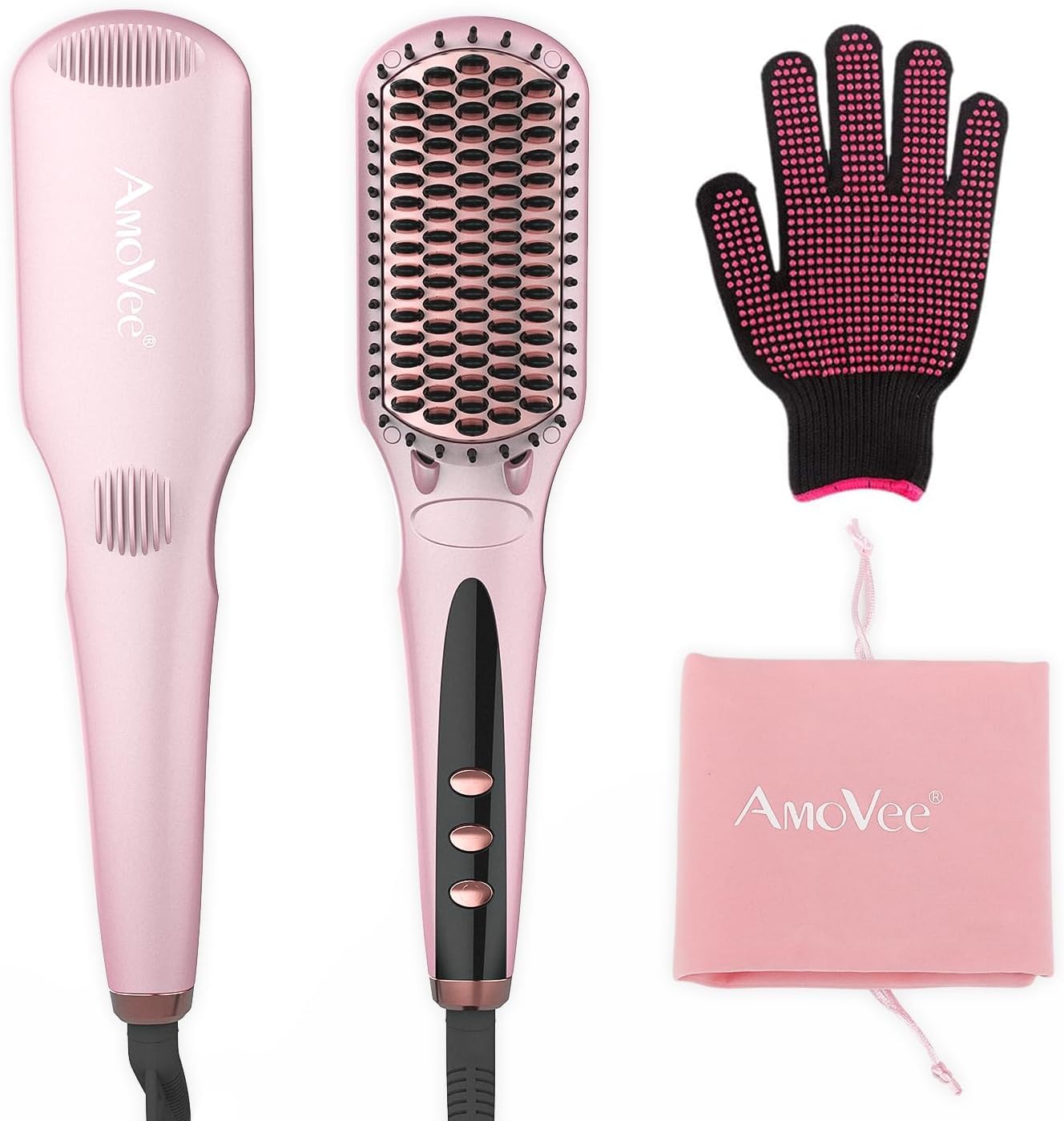 AmoVeeTravel Curling Iron & Ionic Hair Straightener Brush
