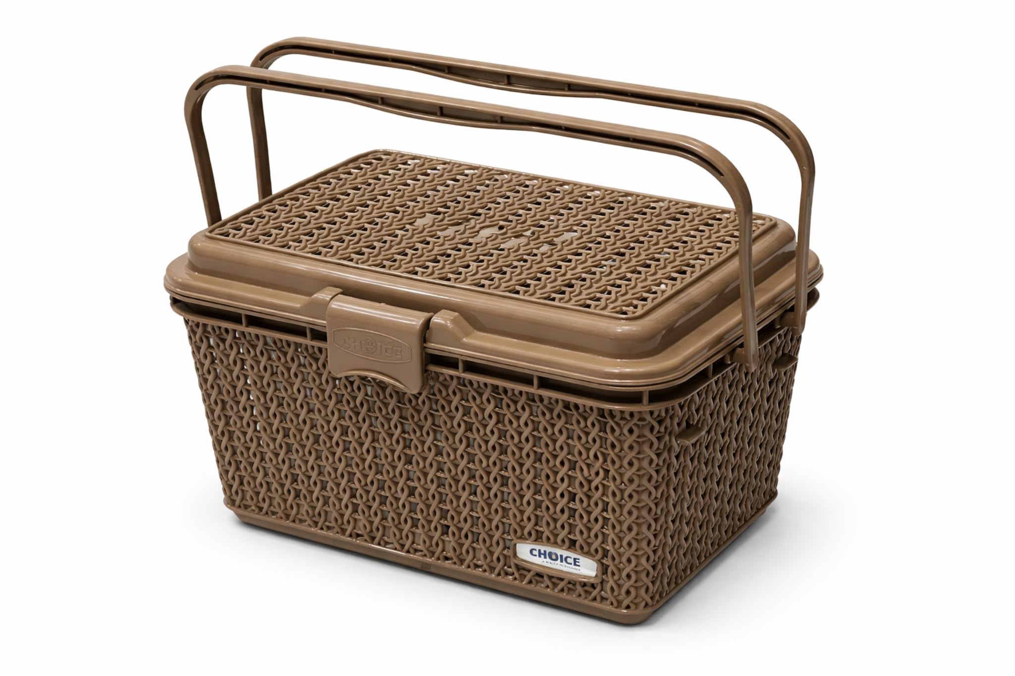 KITCHIVO™ Compartment Storage Basket with Lid & Handle – Sturdy Plastic Multipurpose Organizer for Kitchen, Bathroom & Shopping (Dull Brown, Small)-image-42