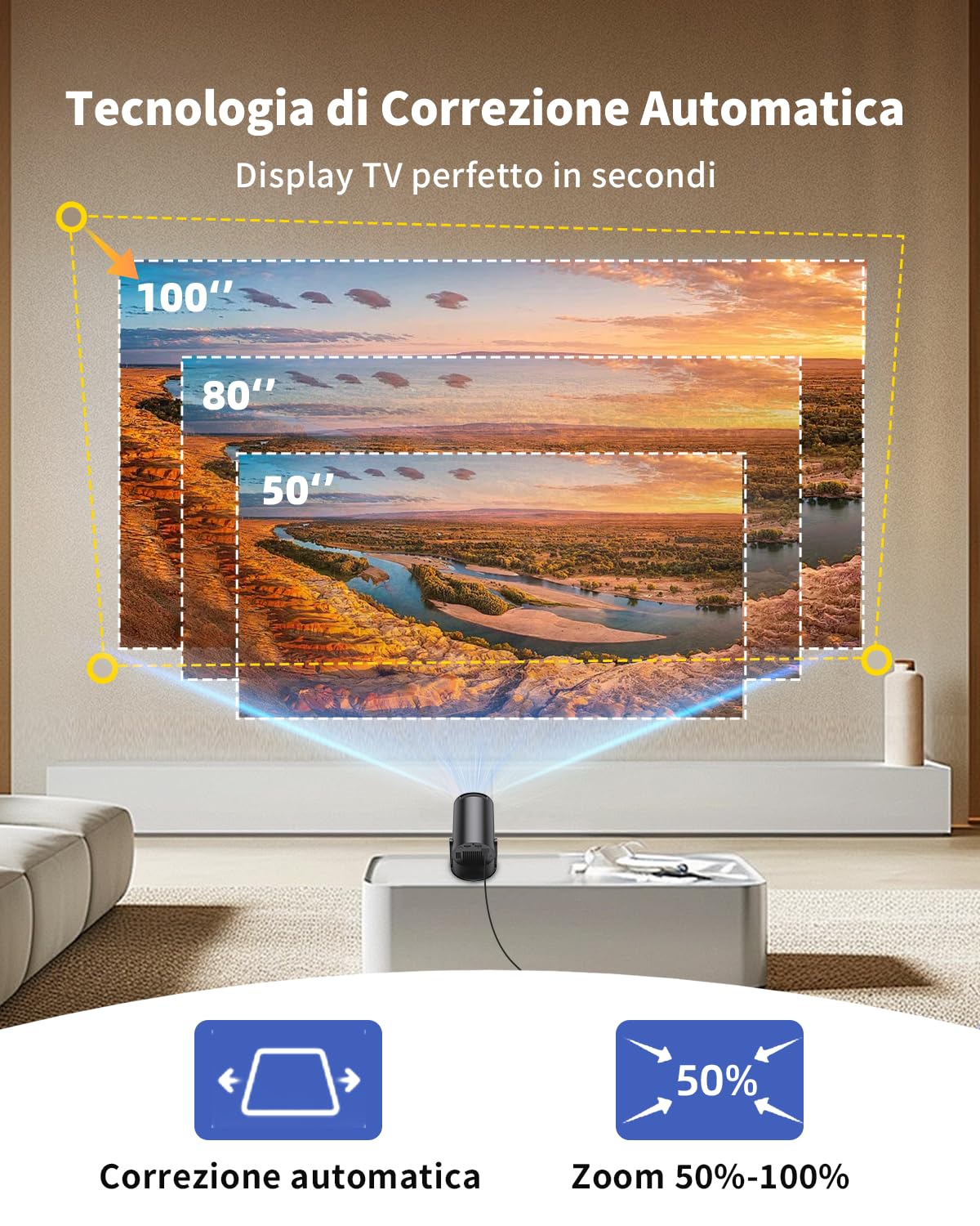 [App Integrate e Migliorate 2026] Videoproiettore 4K, Yoton Proiettore Wi-Fi 6 e BT 5.4, Compatibile 4K/1080P, Correzione Auto, Condivisione Schermo Wireless iOS/Android, HDMI/Chiavetta TV, Nero