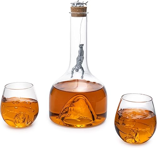 Miniatura 3 de The Wine Savant - Juego de decantador y vasos de vino y whisky de tiburón, decantador de tiburón de 33.8 fl oz con 2 vasos de 10 onzas, figura de