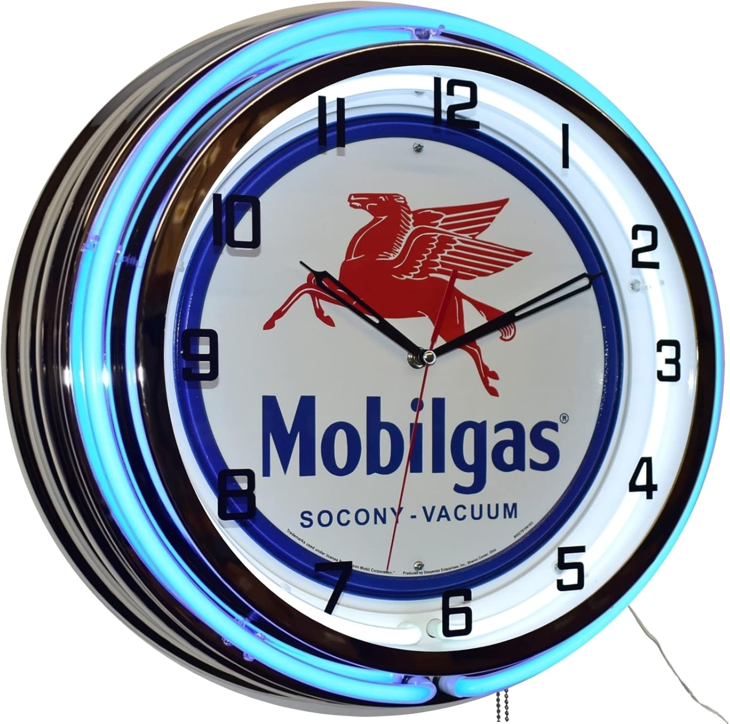 Platinum 19" Mobil Gas Socony Vacuum Sign Double Neon Clock (Blue)