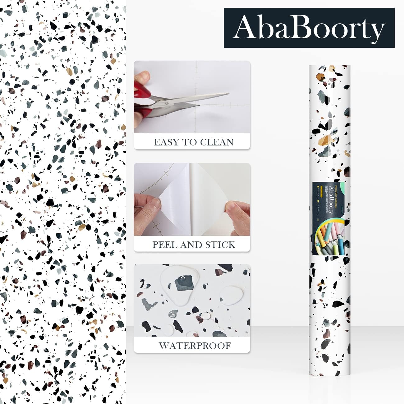 AbaBoorty 394x15.8 Inch Terrazzo Contact Paper Stick and Peel Wallpaper for Countertops White Granite Removable Wall Paper Covers Counter Top Old Furniture Waterproof