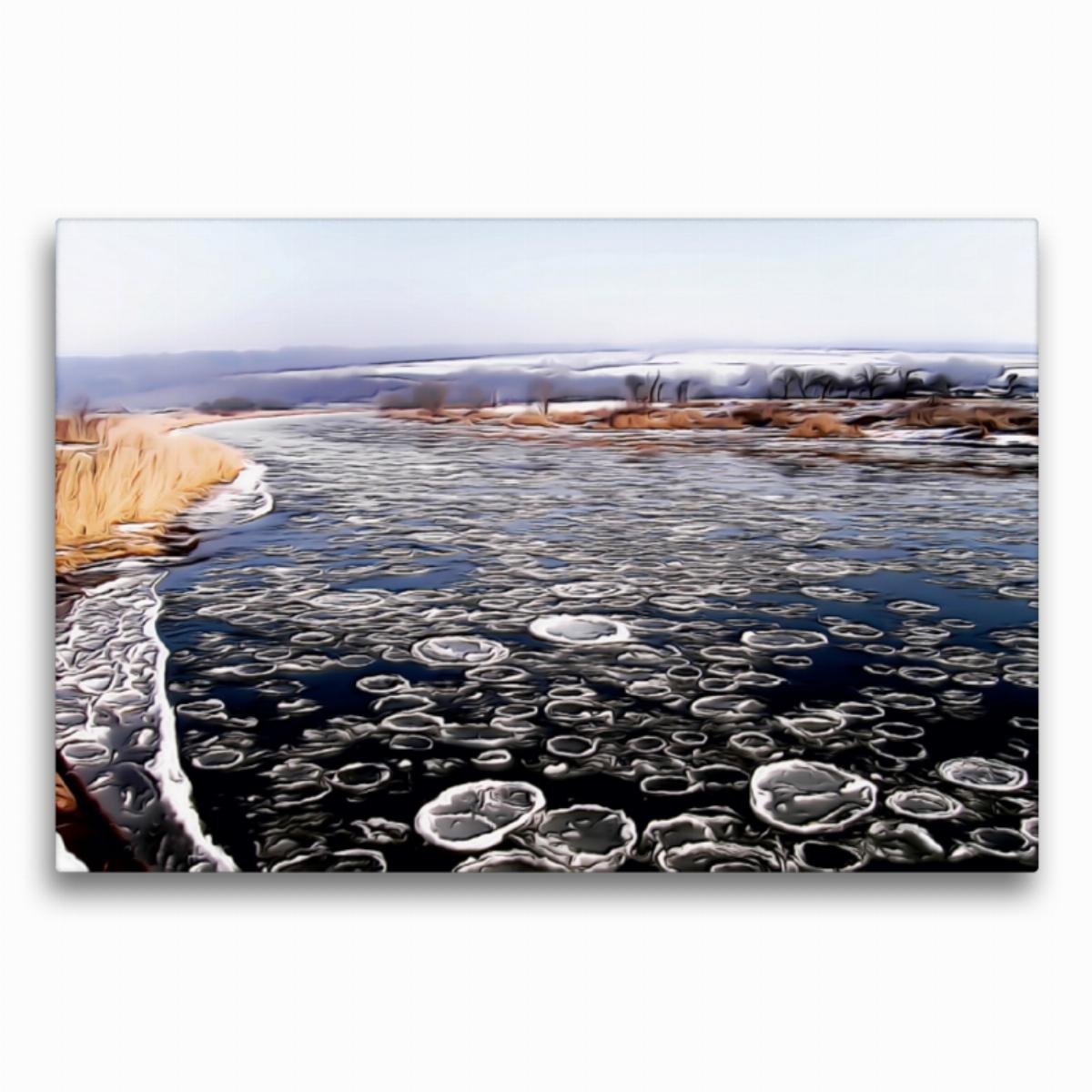Premium Textil-Leinwand 75 x 50 cm Quer-Format Eisschollen auf der Weser | Wandbild, HD-Bild auf Keilrahmen, Fertigbild auf hochwertigem Vlies, Leinwanddruck von Sonja Teßen