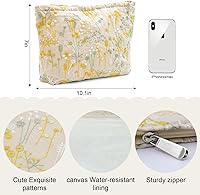 Vista 3 de Bolsa de maquillaje para mujer, bolsa de cosméticos de flores, bolsa de maquillaje de lona de gran capacidad con cremallera, organizador