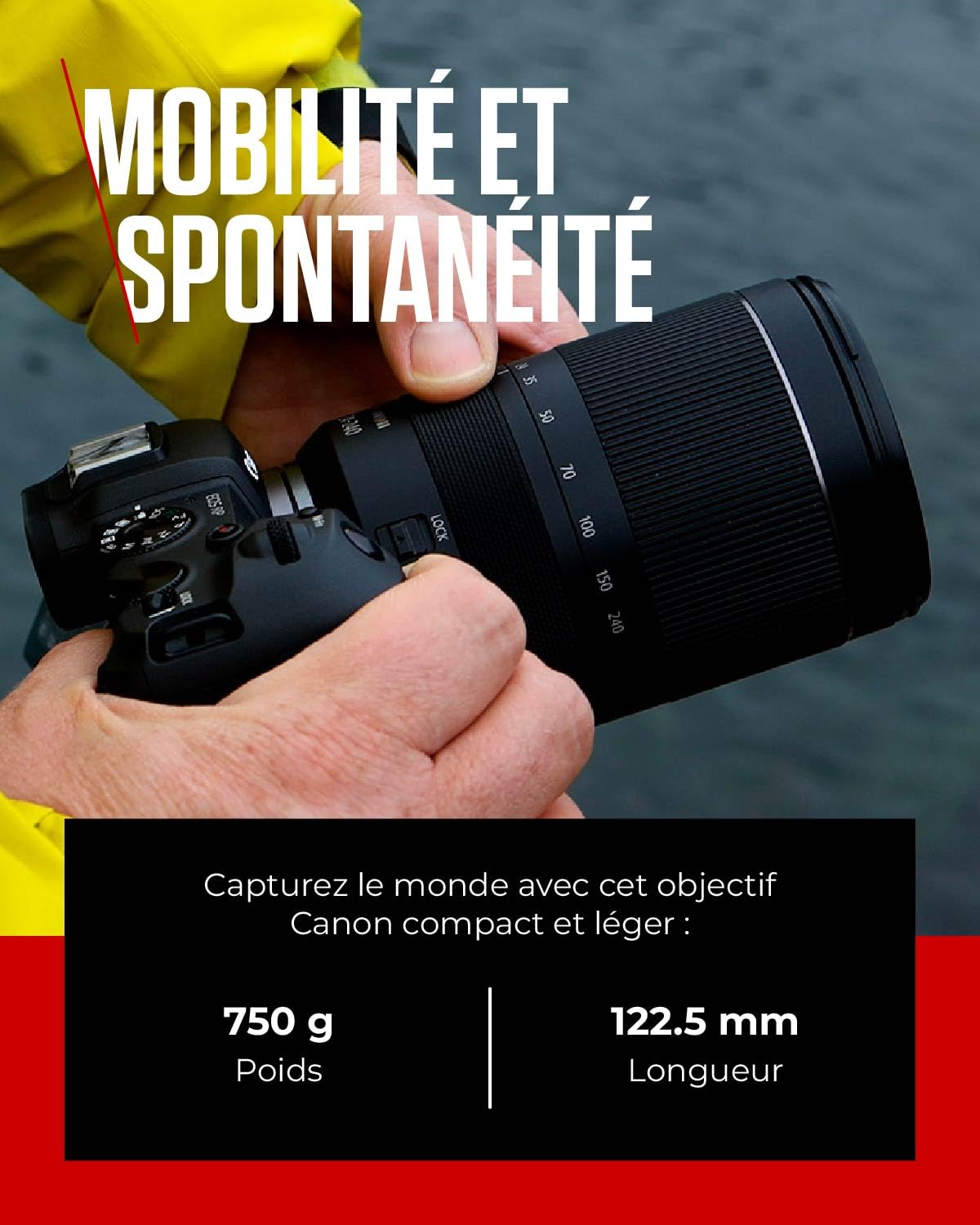 Objectif Canon RF 24-240 mm F4-6,3 IS USM téléobjectif et grand-angle standard 10x, faune, paysage, rue, compatible avec le système Canon EOS R