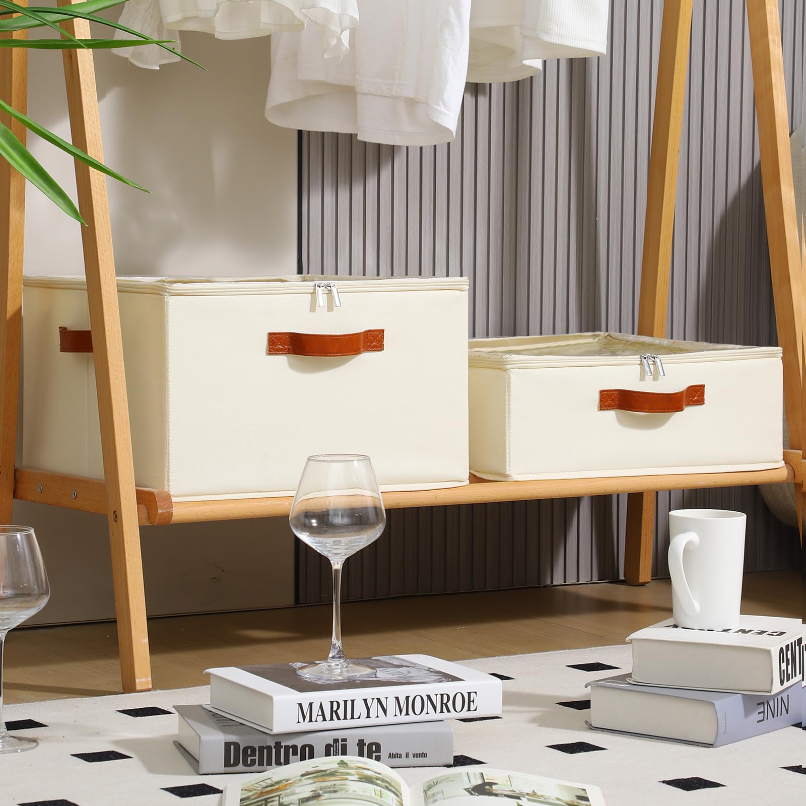 Foyego Weinglas-Aufbewahrungsbox mit Trennwänden, 2 Stück, Aufbewahrungsbehälter für Stielgläser, stapelbare Kristall-Aufbewahrungsbehälter mit transparenter Abdeckung zum Umzug, Beige