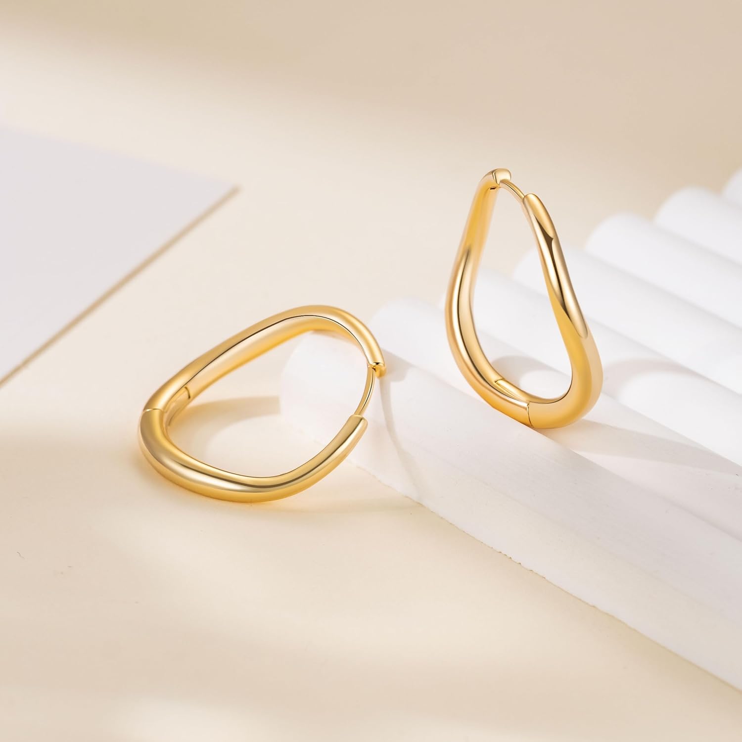 AMELINE 14k Gold Earrings 14K Gold Hoop Earrings for Women Trendy Twist Pear-Like Silhouette Hypoallergenic Large Hoop Earring for Women 30mm - Image 6