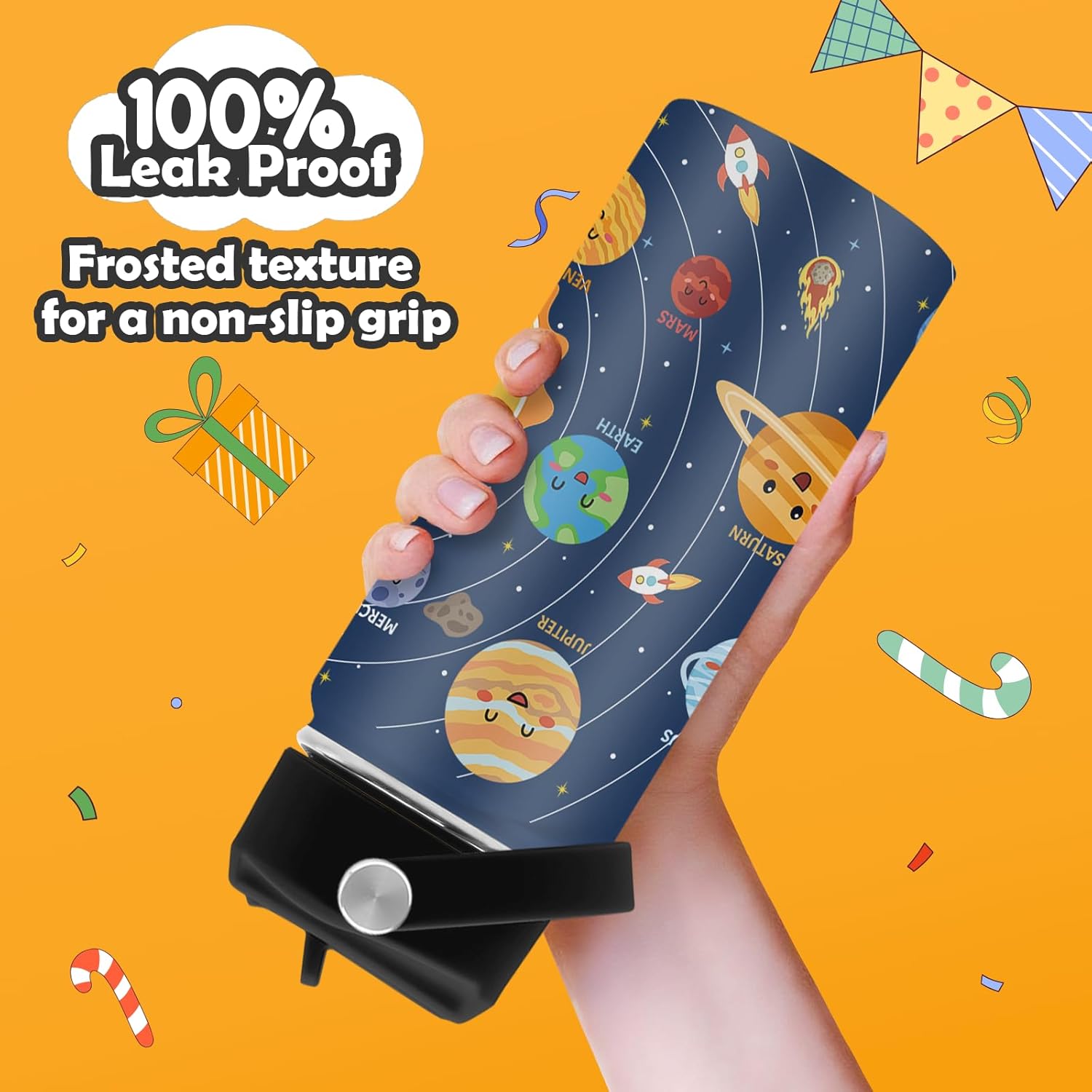 Space Planet Water Bottle - Space 16oz Stainless Steel Water Bottle with Straw - Funny Planet Insulated Cup for Boys - Solar System Kids Tumbler for School, Sports, Travel - Image 6