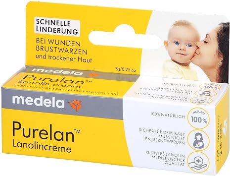 Medela Purelan 7 Gram Lanolin Nipple Cream - Quick Relaxation, Hypoallergenic, Dermatologically Tested and Odorless for Aching Nipple and Dry Skin