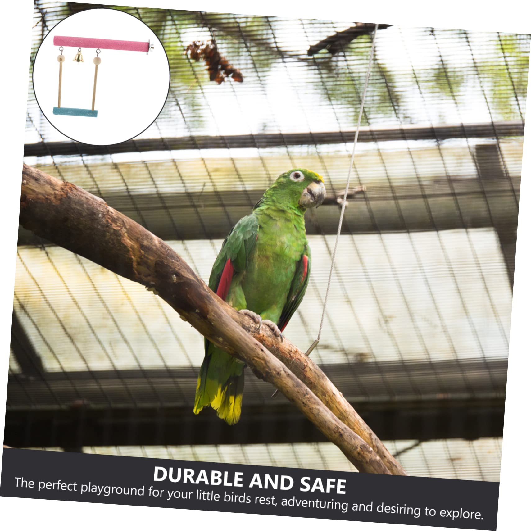 POPETPOP 1Set Educational Swing for Birds Hanging Pet for Parrots Durable Wooden Bird Standing Perch Natural Chewing Play Equipment for Birds