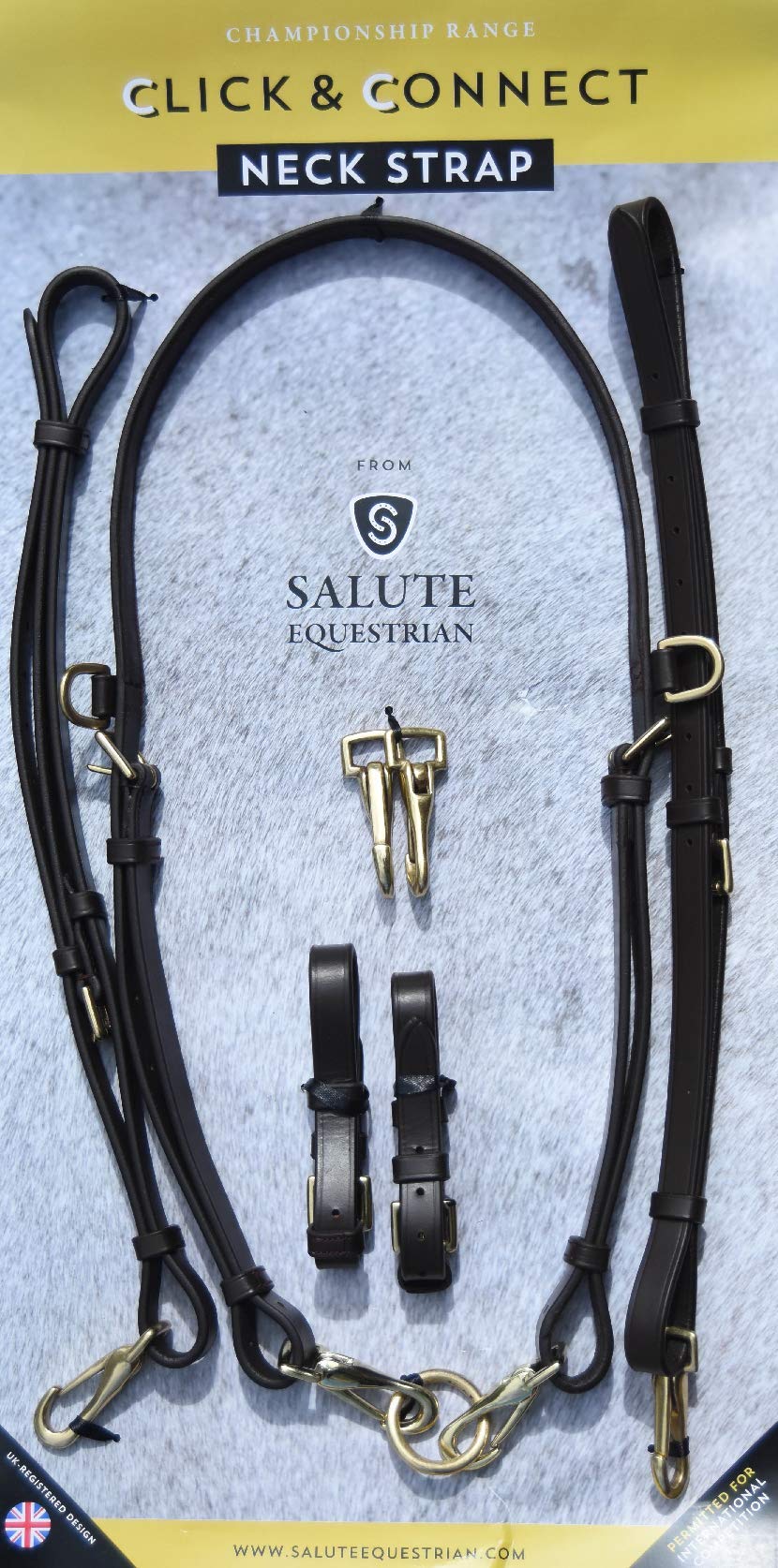 SALUTE EQUESTRIAN CLICK & CONNECT NECK STRAP ULTIMATE SET (SMALL 90-110cm, Brown HI-VIZ (bright orange))