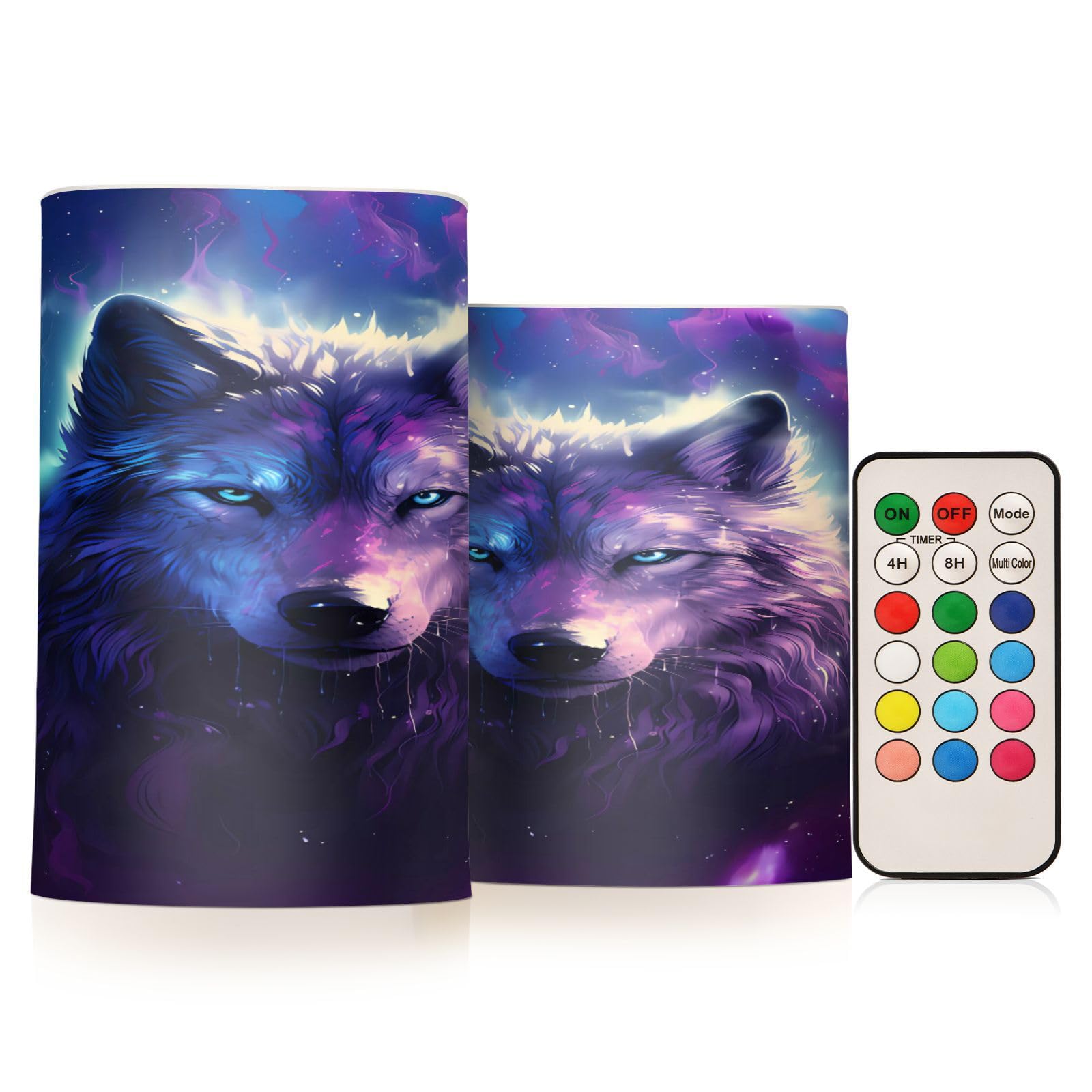 ALAZA Wolf (66) Flickering Flameless Candles Battery Operated with Remote Timer,Tea Light Candles LED Pillar Votive Candles Set of 2 for Outdoor Indoor Decorations