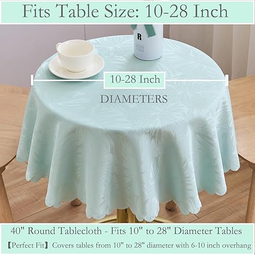Miniatura 3 de Mantel redondo de tela suave de 40 pulgadas de jacquard de color aguamarina, tamaño pequeño, de hasta 26 pulgadas de diámetro, impermeable, lavable,